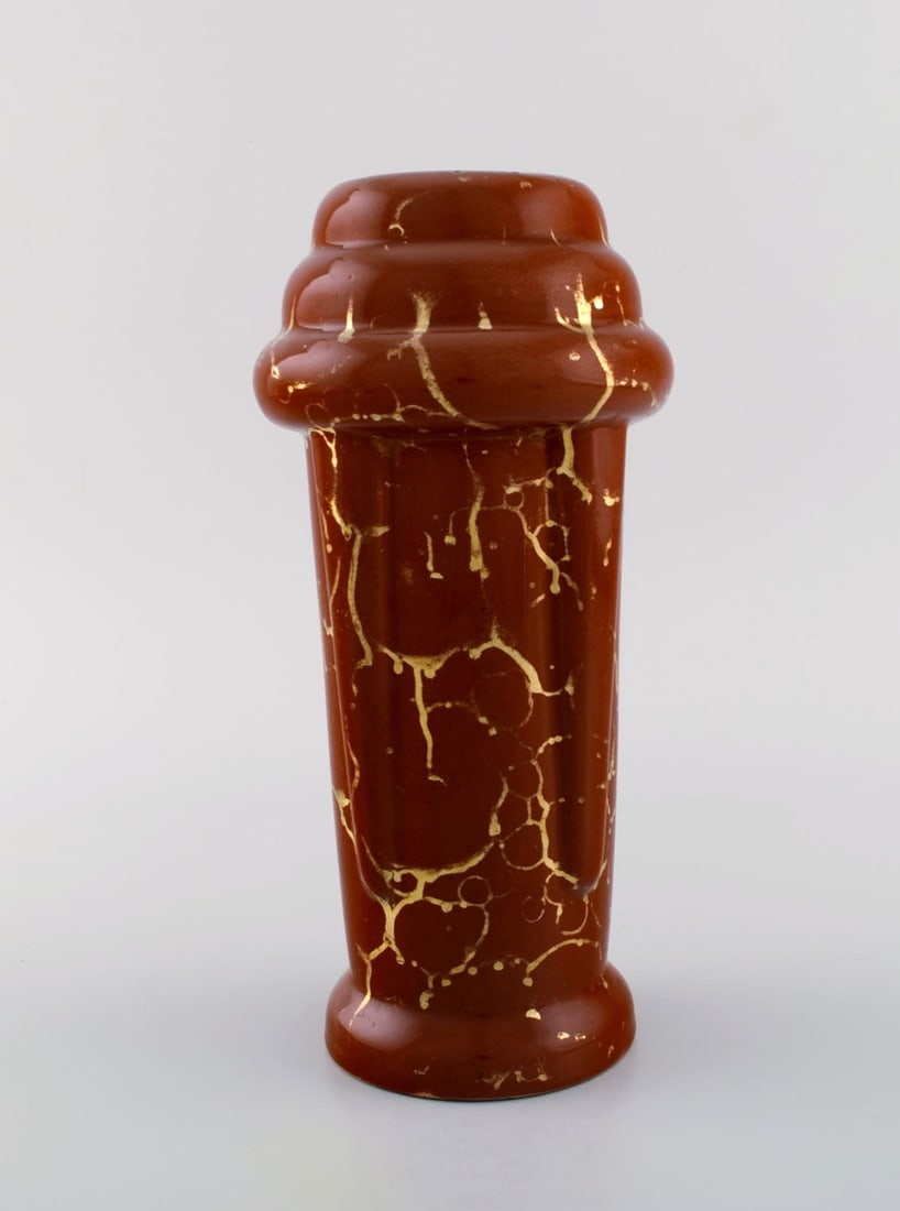 Lucien Brisdoux (1878-1963), France. Art deco vase in glazed stoneware. Beautiful glaze in gold and - 3