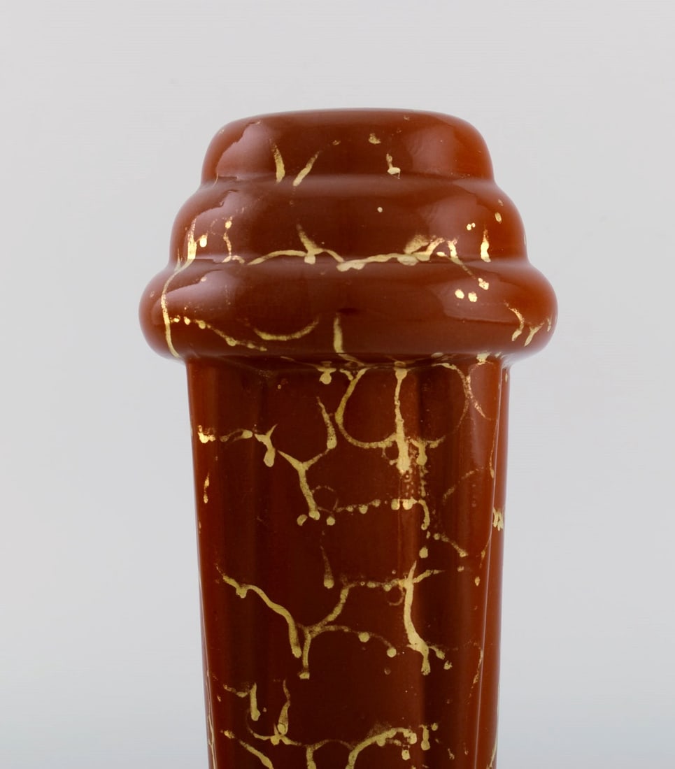 Lucien Brisdoux (1878-1963), France. Art deco vase in glazed stoneware. Beautiful glaze in gold and - 5