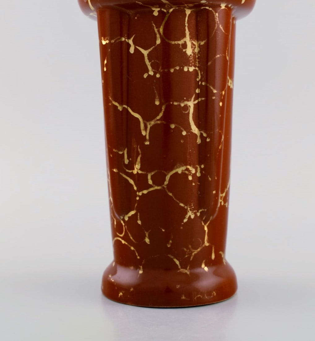 Lucien Brisdoux (1878-1963), France. Art deco vase in glazed stoneware. Beautiful glaze in gold and - 6
