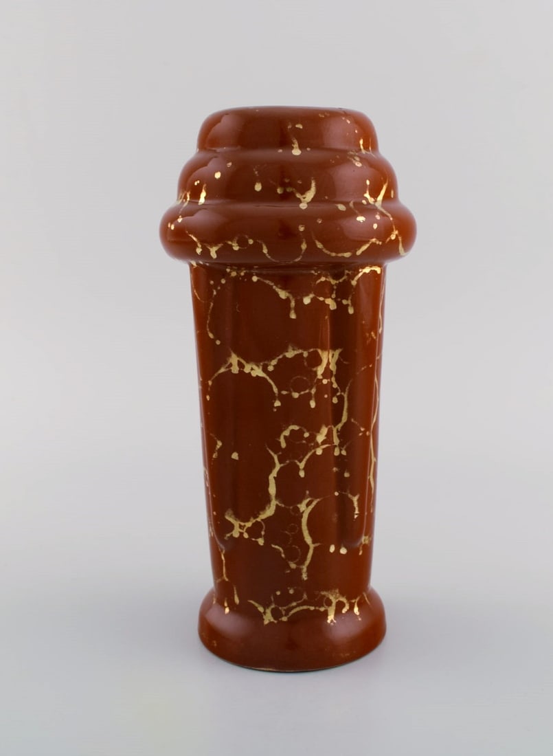 Lucien Brisdoux (1878-1963), France. Art deco vase in glazed stoneware. Beautiful glaze in gold and - 7