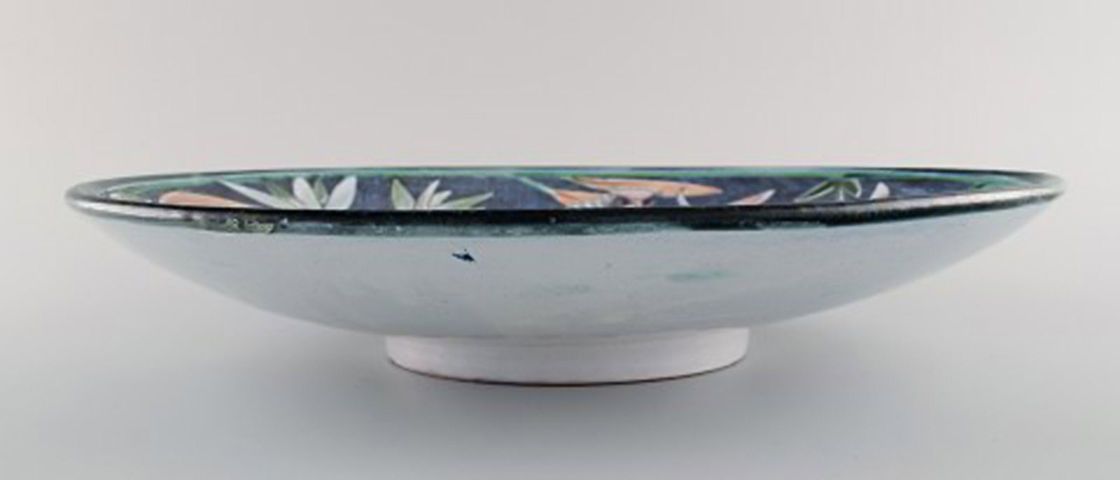 Tilgmans, Sweden. Large unique circular bowl / dish in glazed ceramics with antelope and monkey. - 6