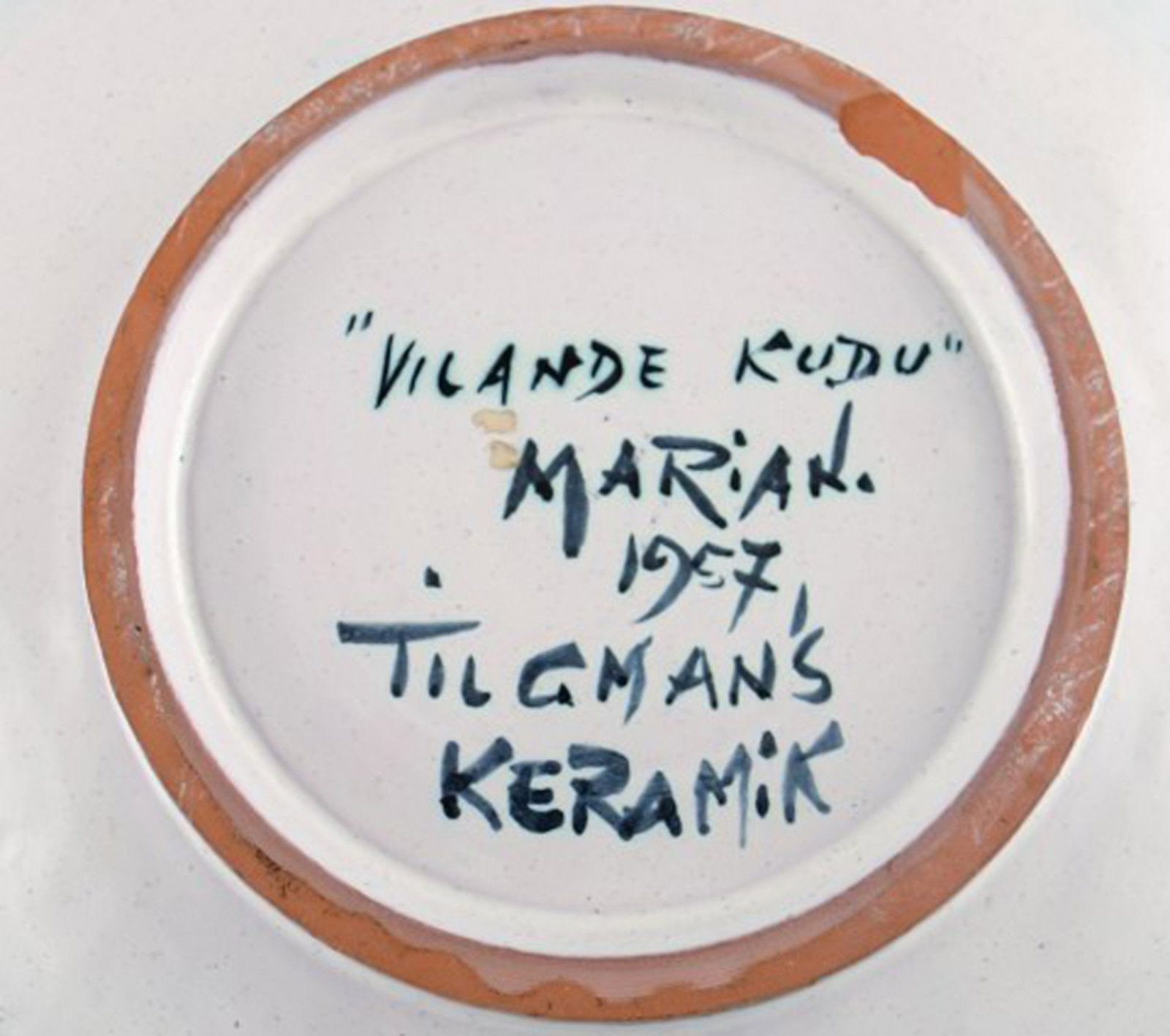 Tilgmans, Sweden. Large unique circular bowl / dish in glazed ceramics with antelope and monkey. - 7