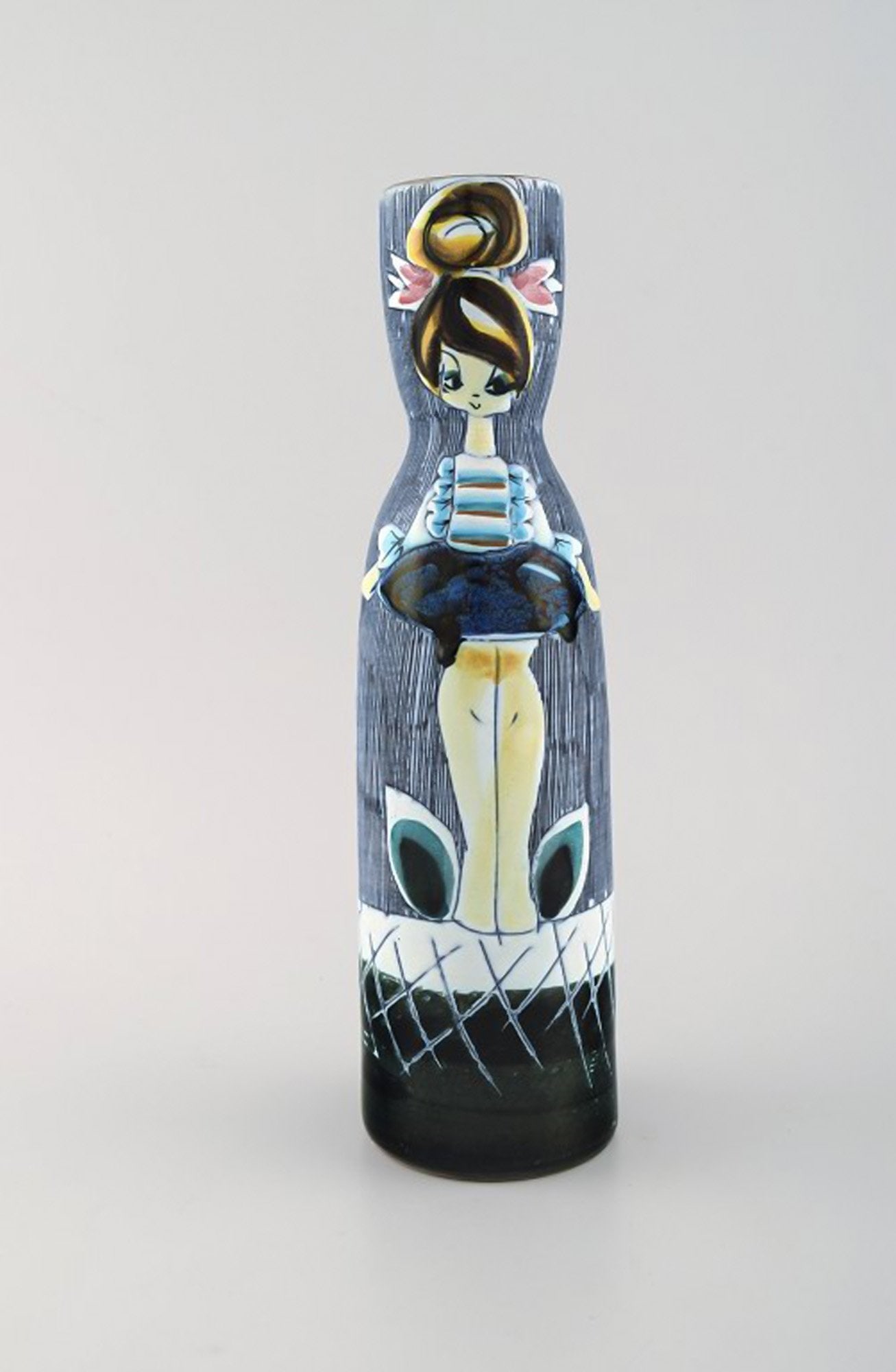 Tilgmans, Sweden. Vase in glazed ceramics with young woman. Mid-20th century. - 2