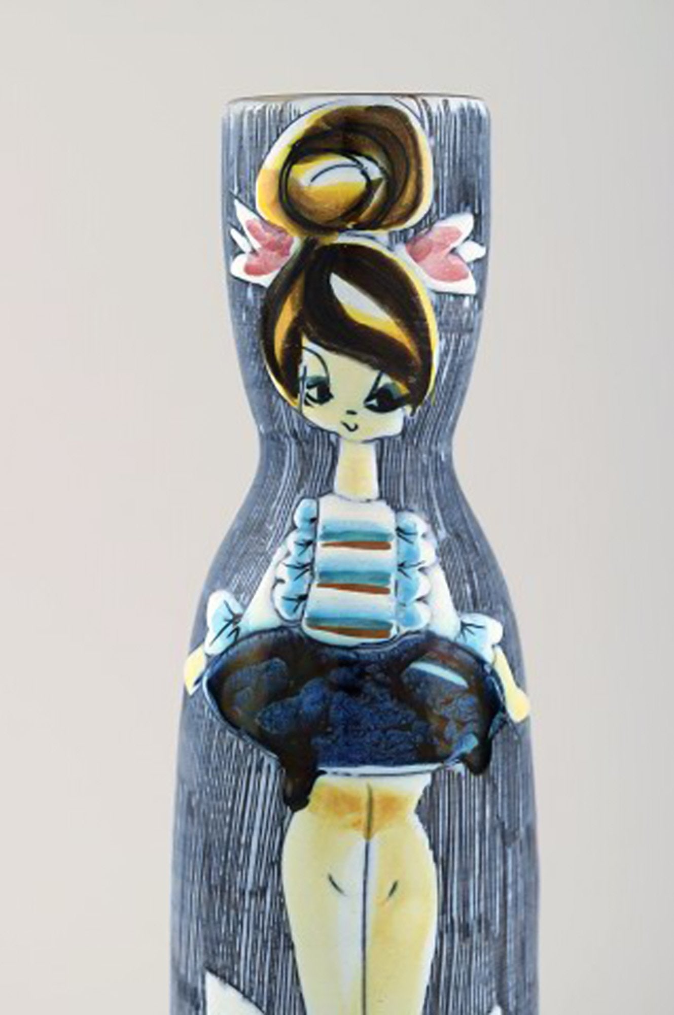 Tilgmans, Sweden. Vase in glazed ceramics with young woman. Mid-20th century. - 3