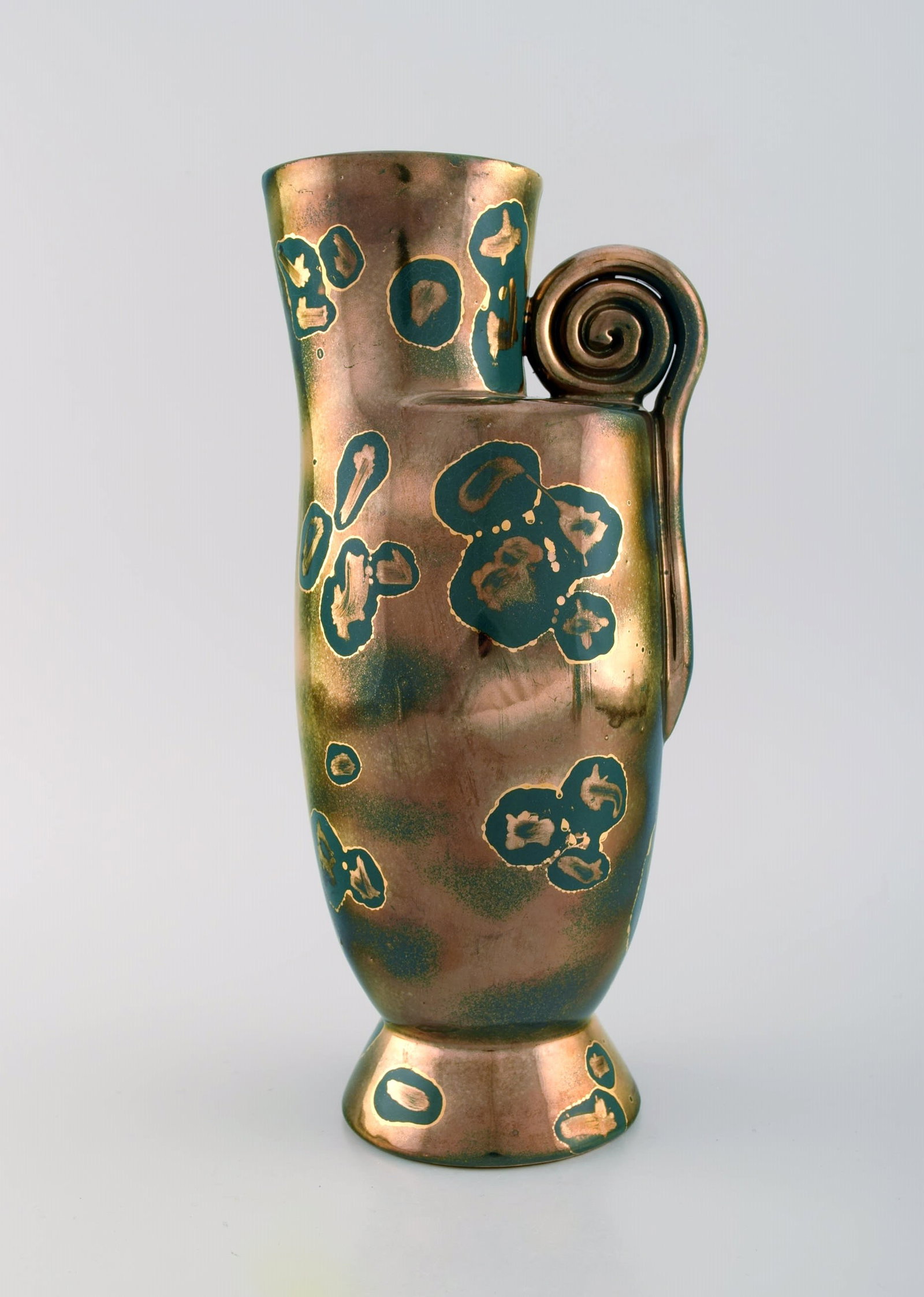 Arts Ceram Grand Feu, France. Vase / pitcher in glazed stoneware. Beautiful glaze in gold and green - 2