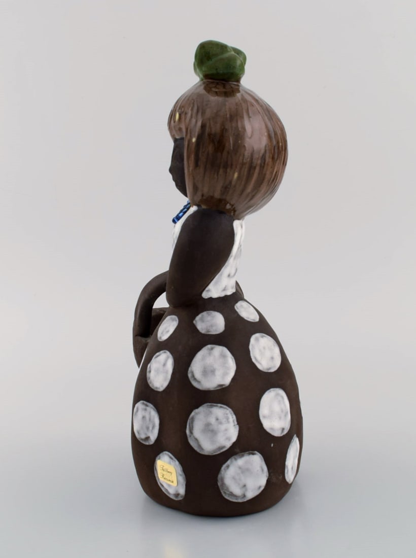 Tallberg, Sweden. Figure in glazed stoneware. Young girl with basket. 1970s. - 7
