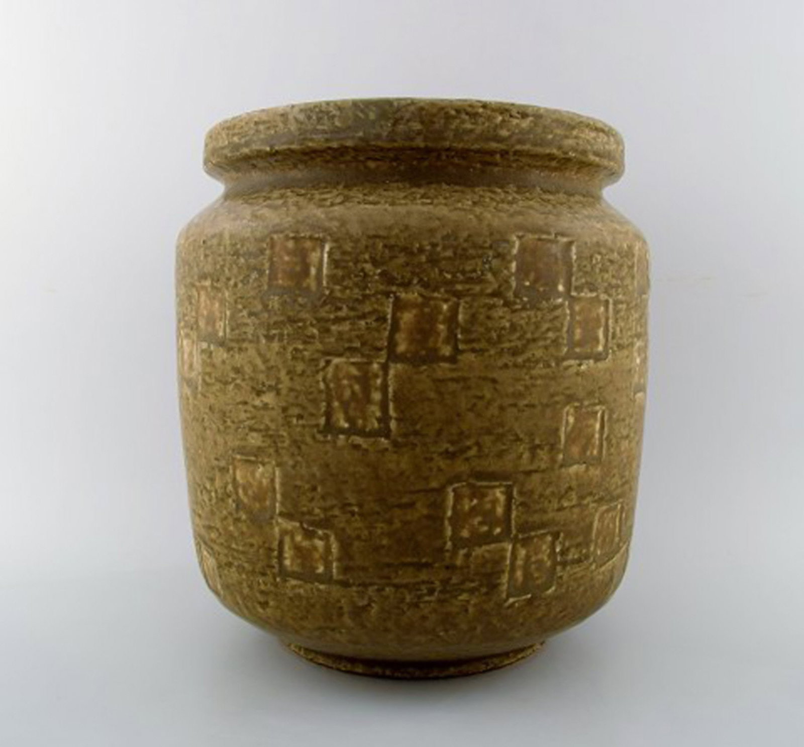 Saxbo large stoneware vase in modern design, glaze in yellow brown tones. - 4