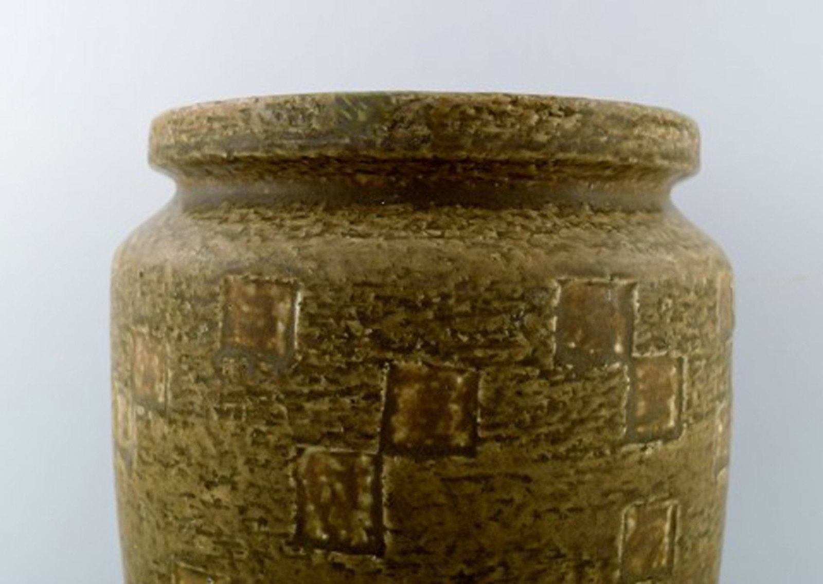 Saxbo large stoneware vase in modern design, glaze in yellow brown tones. - 5