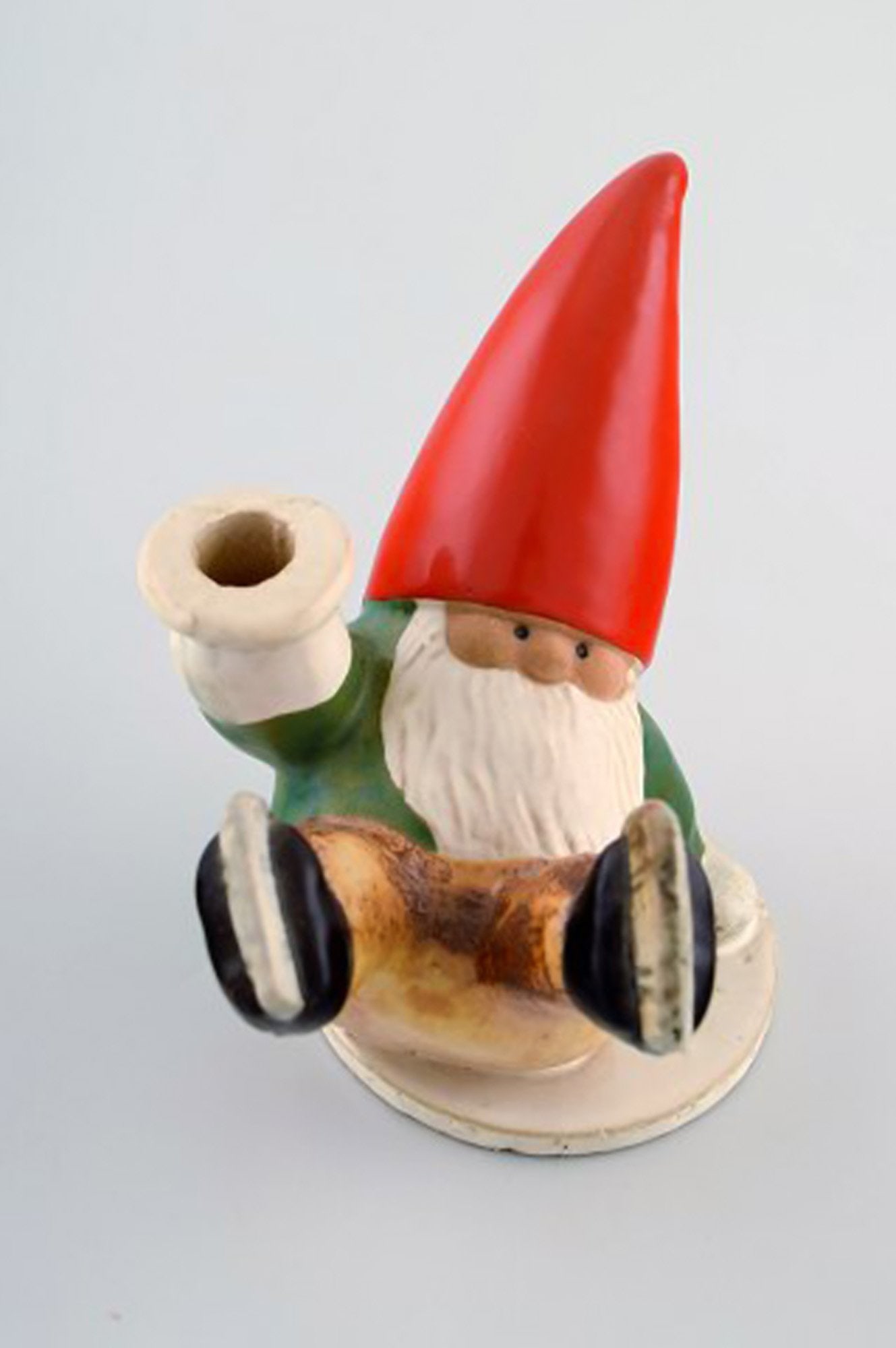 Rare Lisa Larson candlestick for Gustavsberg. Santa on skates. Glazed stoneware. 1995. - 3