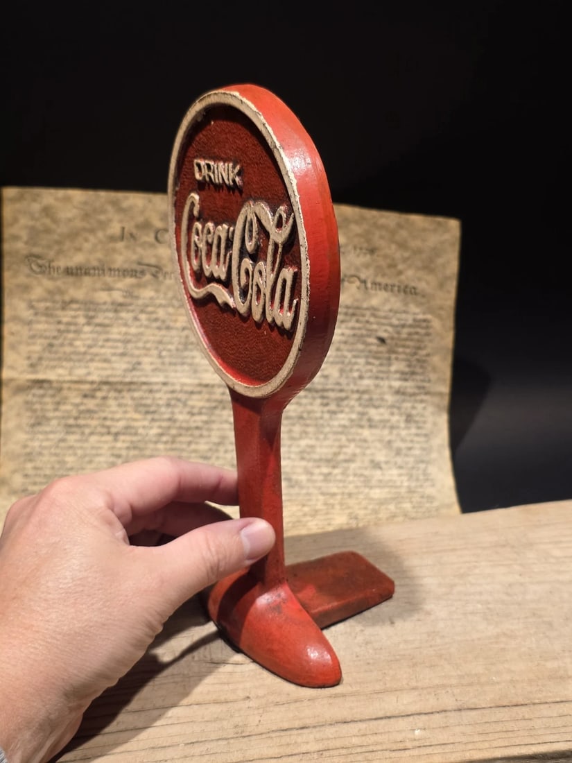 Coca Cola Cast iron Doorstop Lollipop Sign Base Advertising - 4