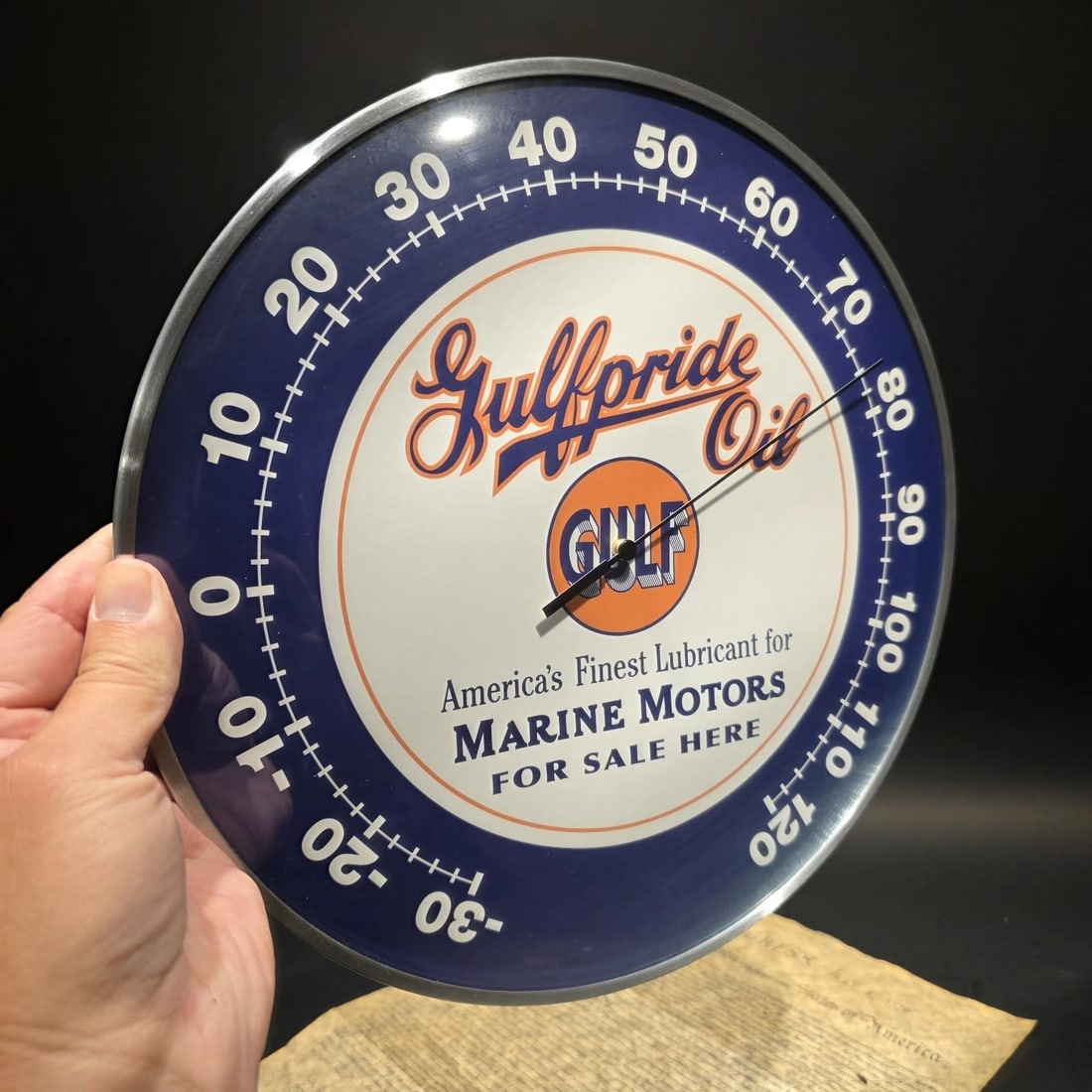 12" Round Gulfpride Gulf Oil Wall Thermometer Sign - 2