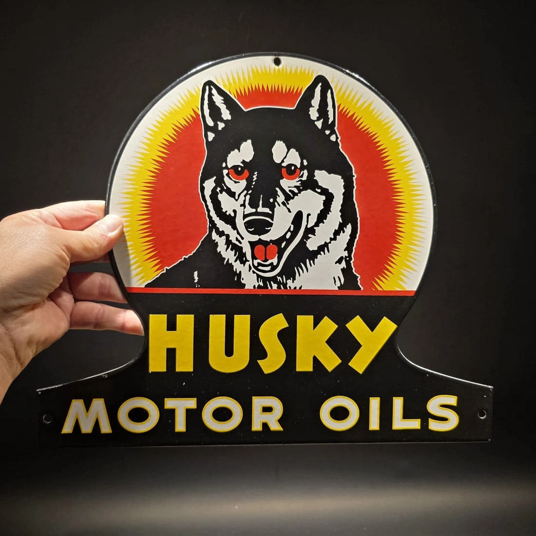 13 3/4" Husky Motor Oil Sign Vintage Style Enamel Gas Station Advertising Sign - 2