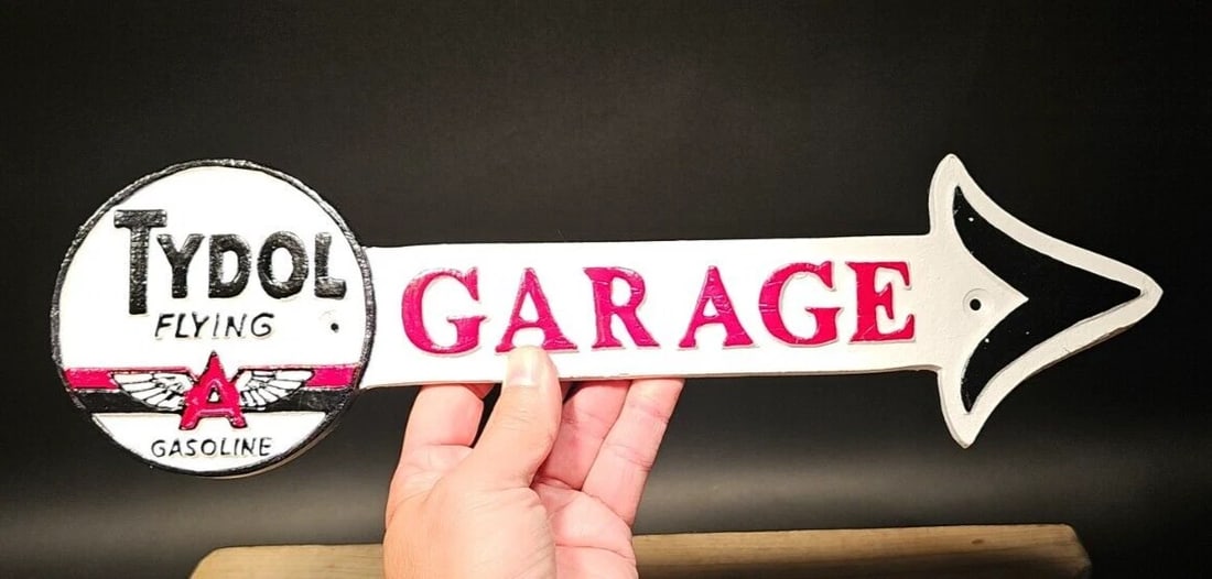 Cast iron Tydol Flying Gas Oil Garage Sign Plaque - 2