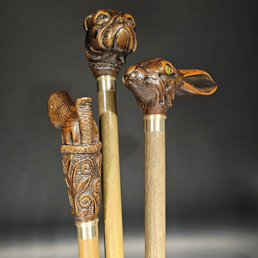 Lot of 3 Figural Walking Stick Canes - 3