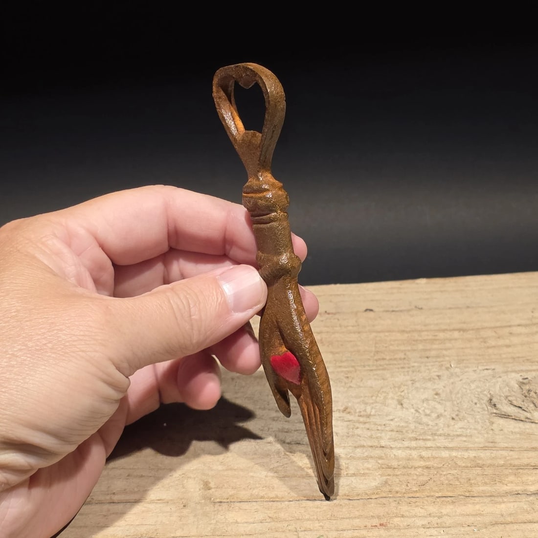 Cast iron Heart in Hand Odd Fellows Bottle Opener - 3