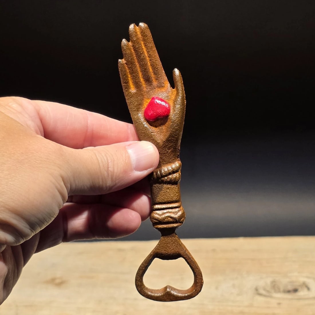 Cast iron Heart in Hand Odd Fellows Bottle Opener - 7