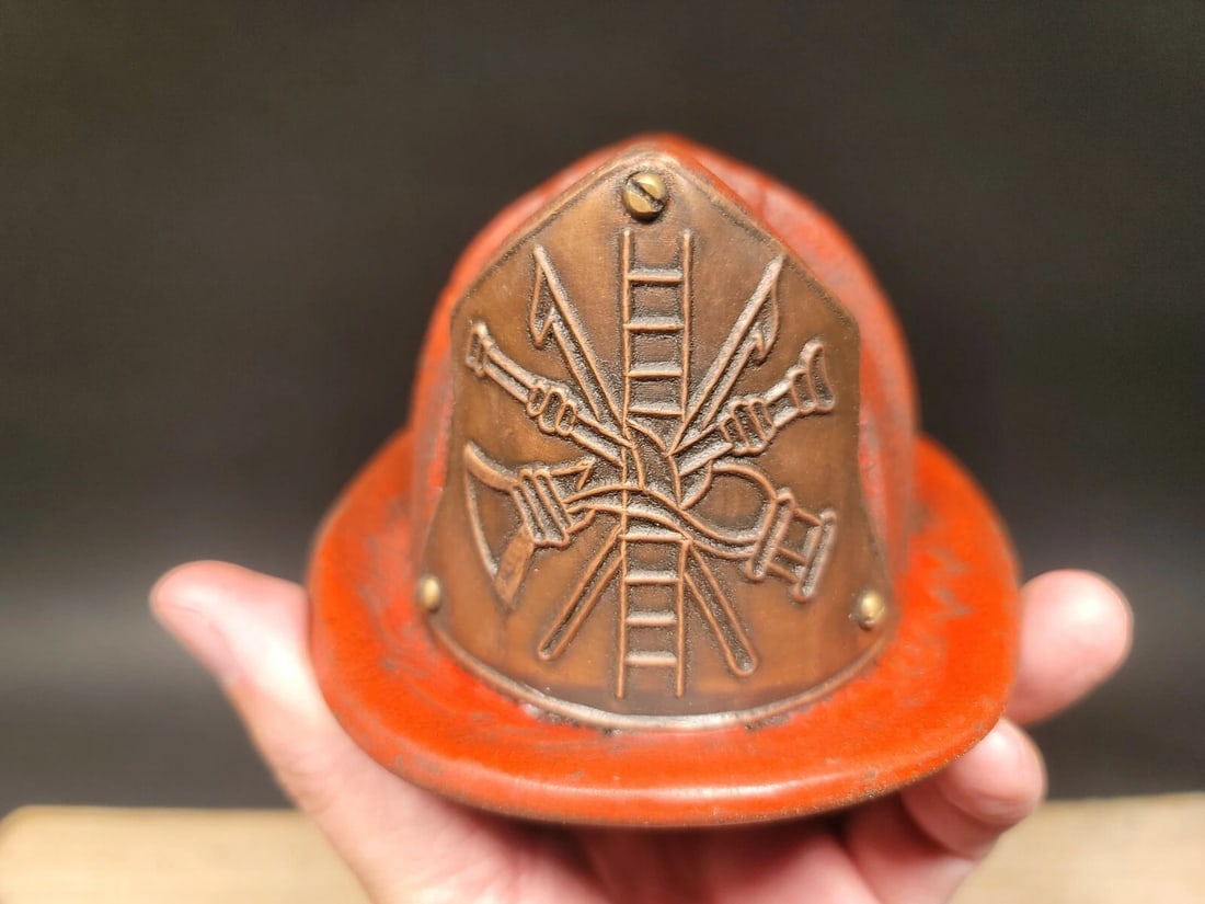 Miniature Cast iron Fireman Helmet Coin Bank - 7