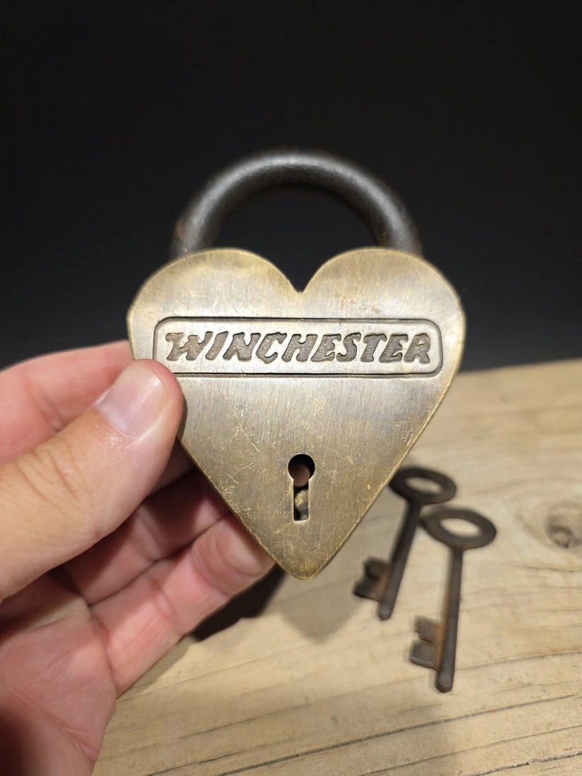 Brass Heart Winchester Firearms Ammo Box Padlock Lock - 2