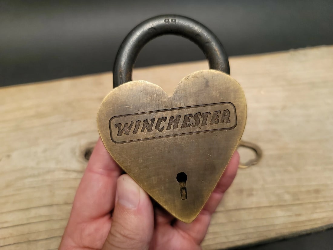 Brass Heart Winchester Firearms Ammo Box Padlock Lock - 3