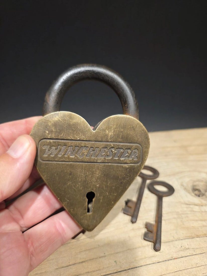 Brass Heart Winchester Firearms Ammo Box Padlock Lock - 4