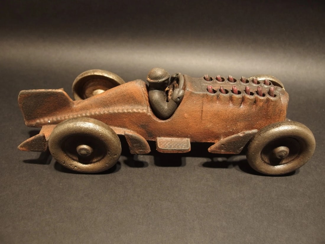 Cast iron Toy Race Car w Moving Flames "Hubley" - 3