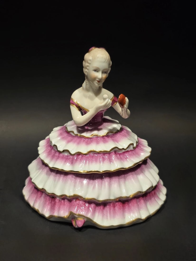 6" Porcelain Half Doll Powder Box Lady Figurine Vanity Trinket - 2