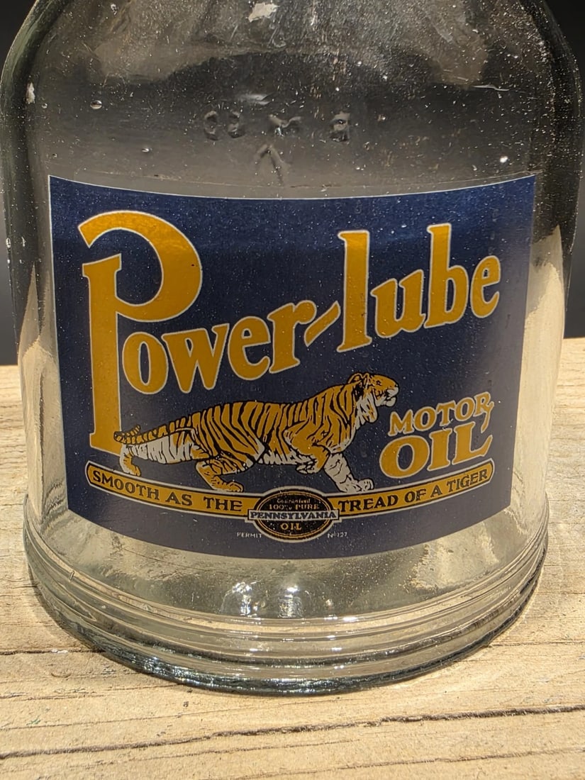 1930s Style Glass Power Lube Oil Bottle w Spout - 2