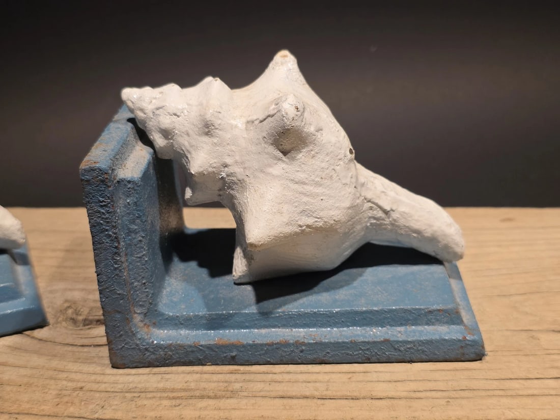 Pair of Cast iron Conch Shell Bookends Old Paint - 7