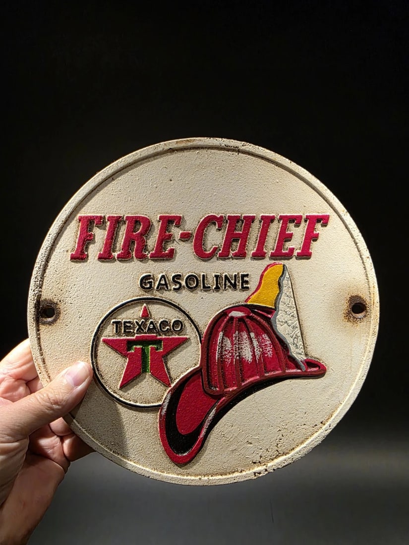 Cast iron Round Texaco Fire Chief Gas Oil Sign Plaque - 9
