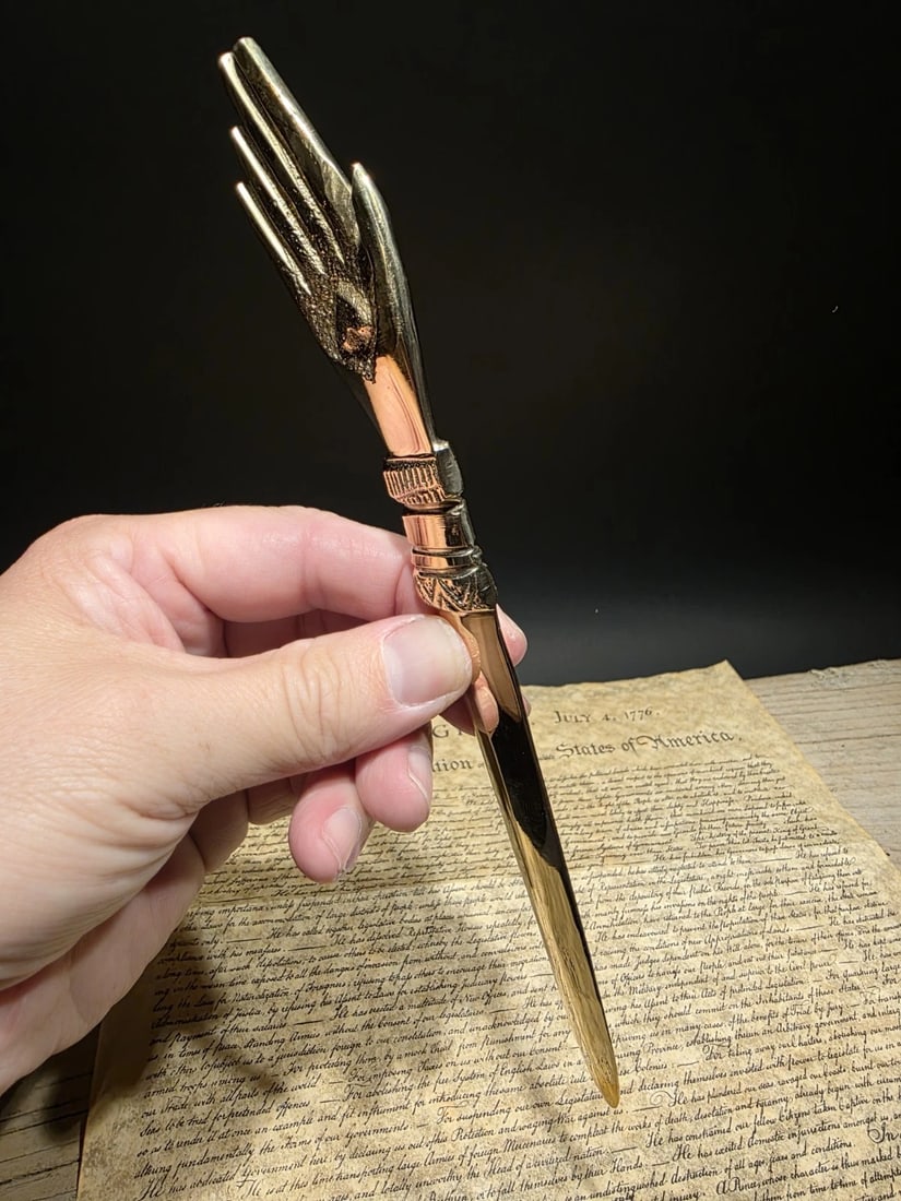 Brass Heart in Hand Friends Love Truth Odd Fellows Letter Opener - 2