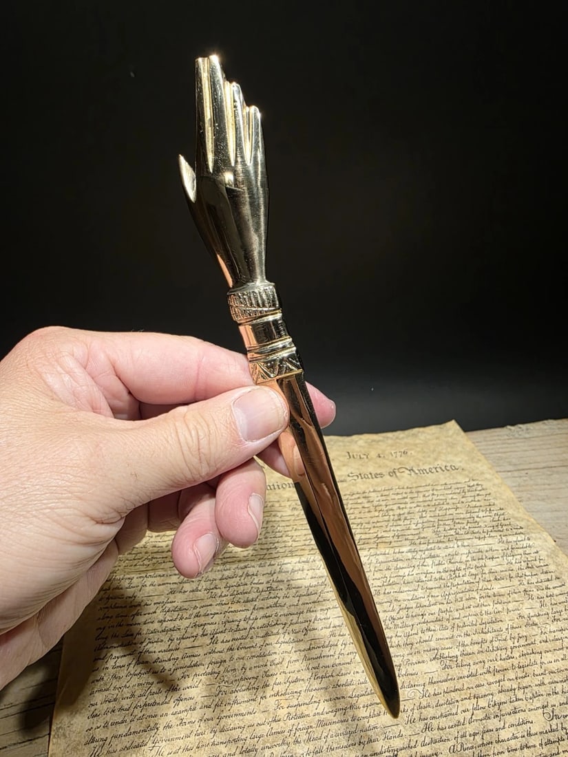 Brass Heart in Hand Friends Love Truth Odd Fellows Letter Opener - 7