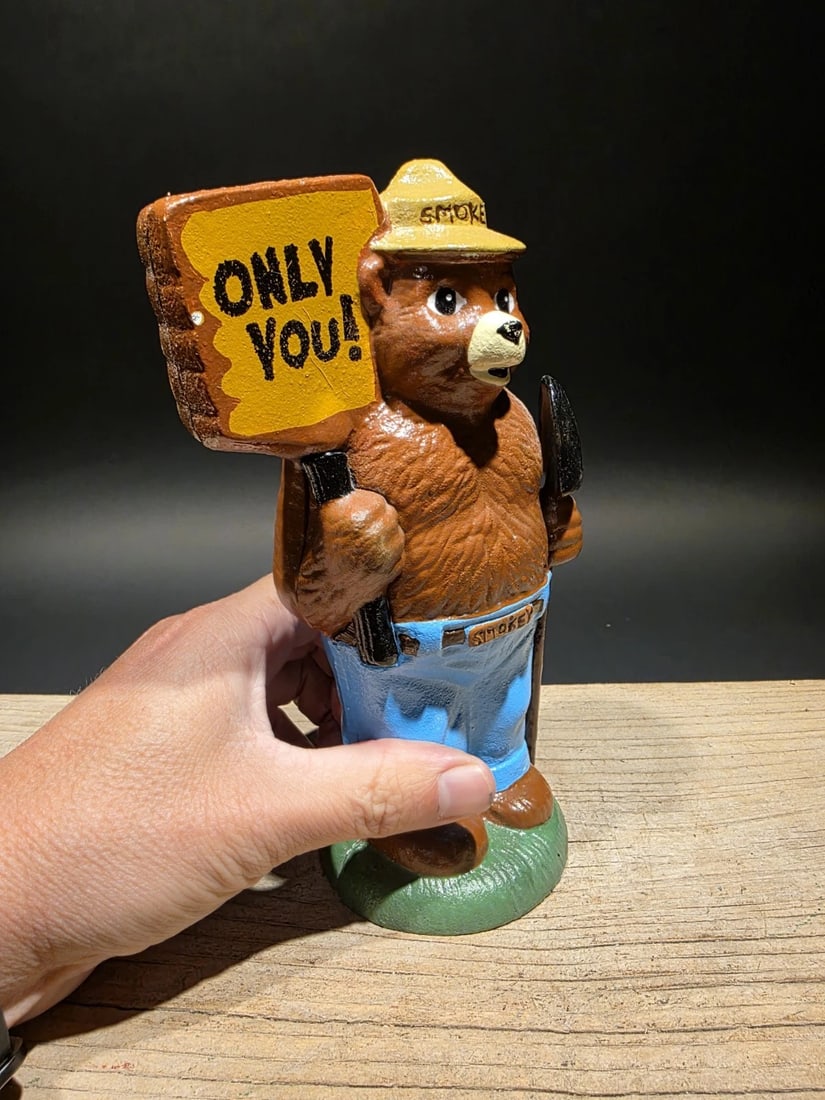 8" Cast iron Smokey The Bear Coin Bank - 7