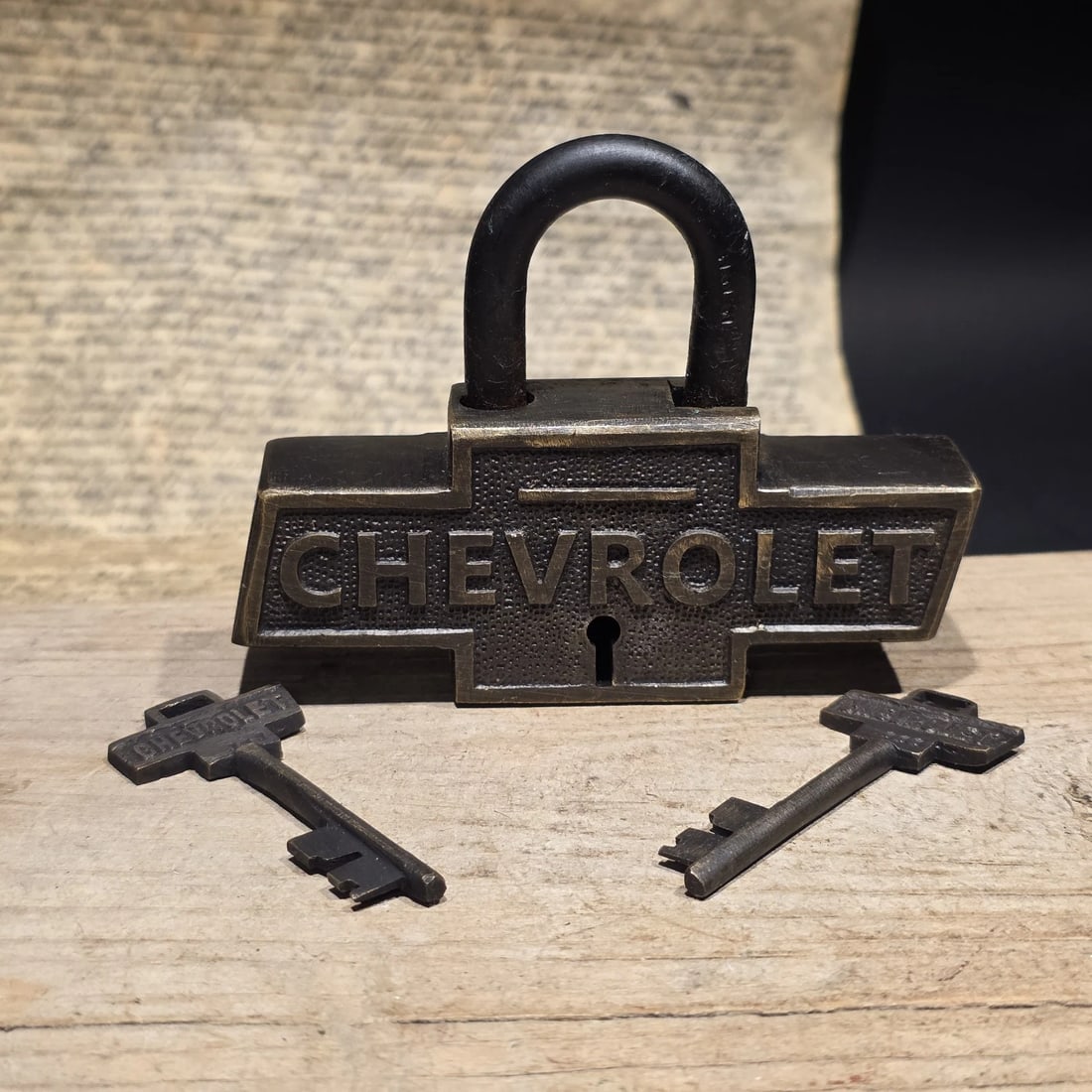 Brass & iron Trunk Chest Box Chevrolet Lock Padlock - 2