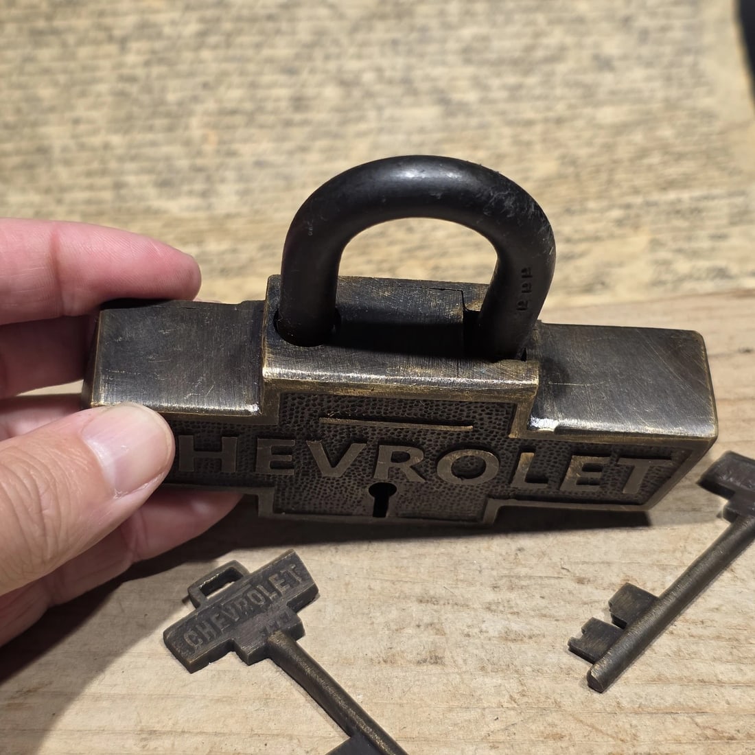 Brass & iron Trunk Chest Box Chevrolet Lock Padlock - 7