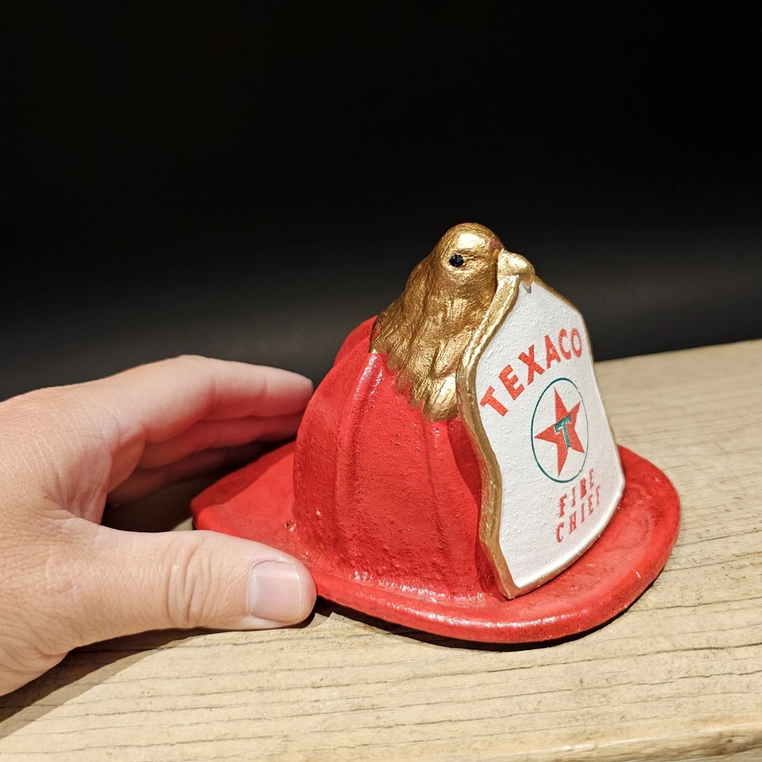 Miniature Cast iron Texaco Fireman Helmet - 3