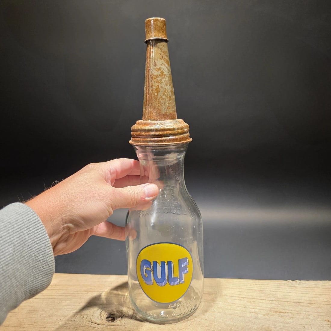 1930s Style Glass Gulf Oil Bottle w Spout - 2