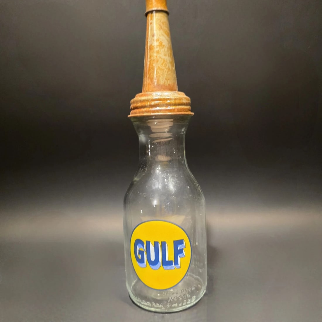 1930s Style Glass Gulf Oil Bottle w Spout - 7