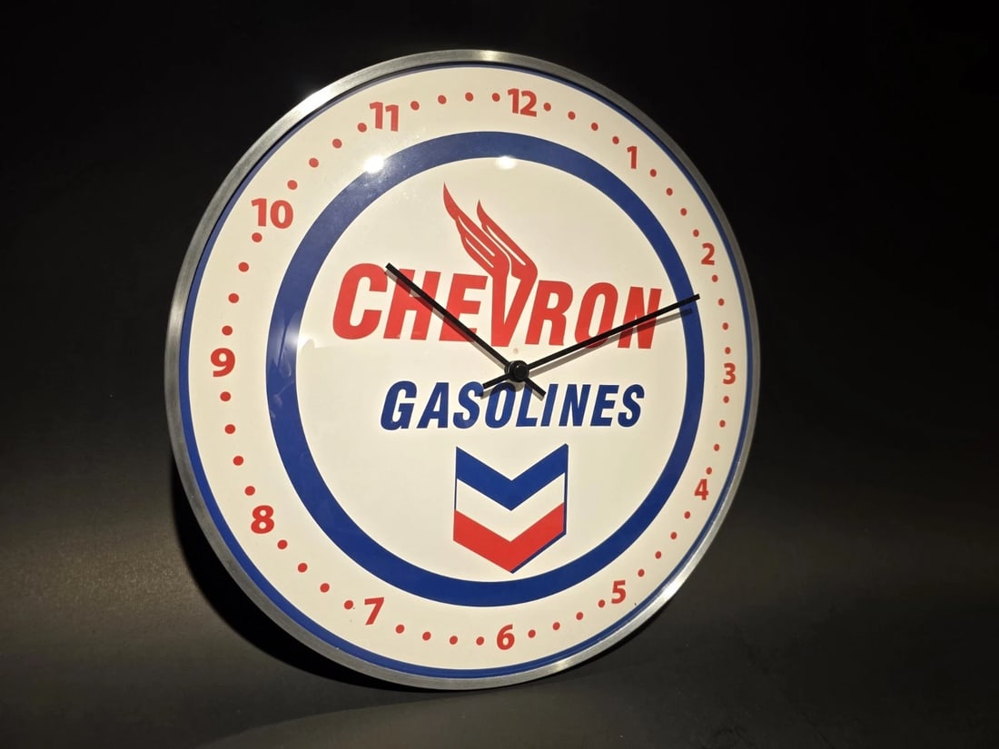 12" Round Chevron Gasoline Oil Wall Clock Sign - 2