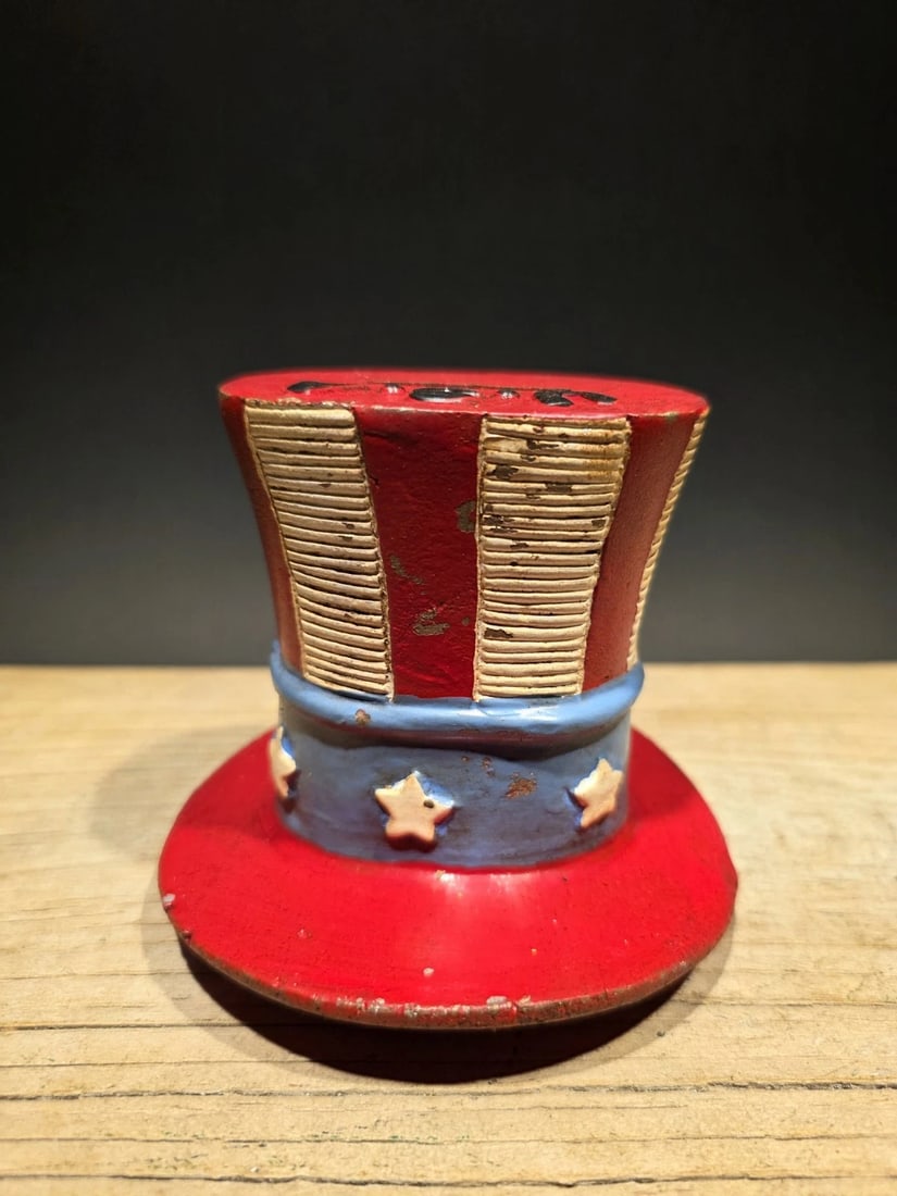 4 1/2" Cast iron USA Patriotic Hat Coin Bank - 2