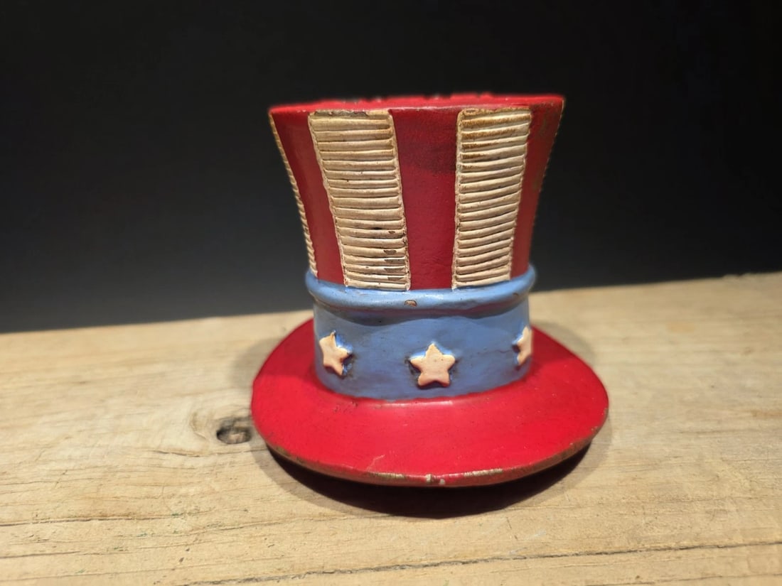 4 1/2" Cast iron USA Patriotic Hat Coin Bank - 7