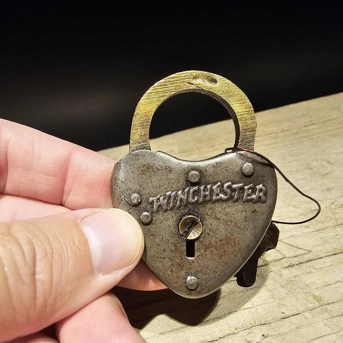 Brass Winchester Firearms Ammo Box Padlock Lock & Key - 2