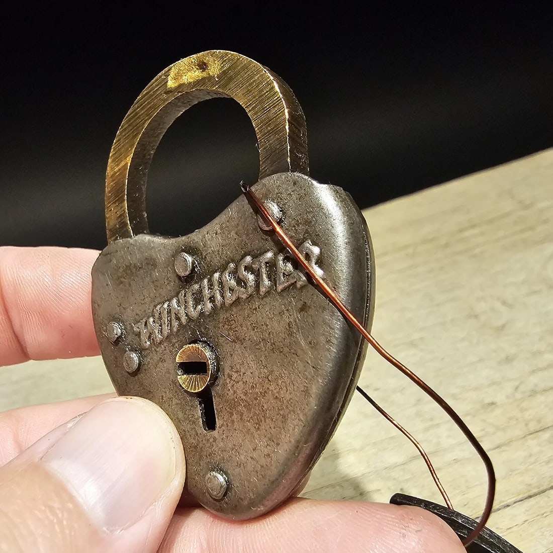 Brass Winchester Firearms Ammo Box Padlock Lock & Key - 7
