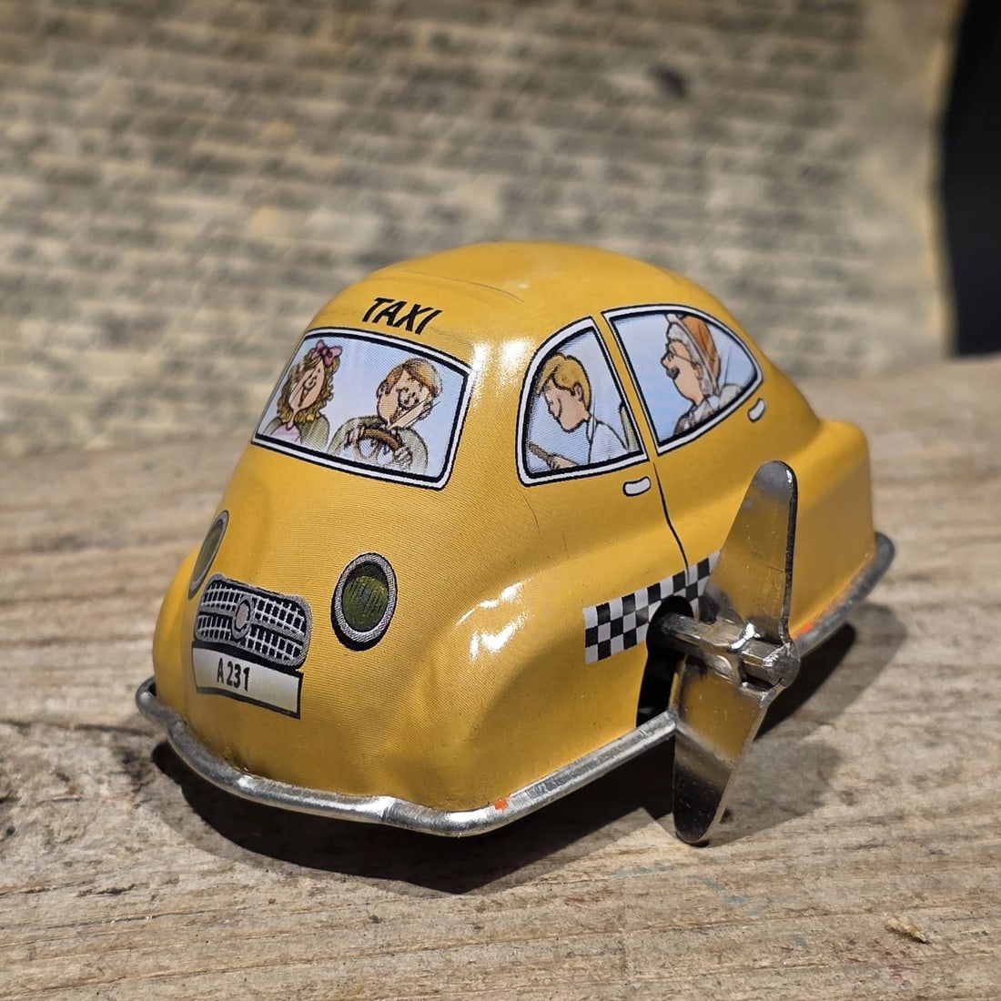Tin Litho Taxi Toy Wind-Up Mechanical Cab Car - 2