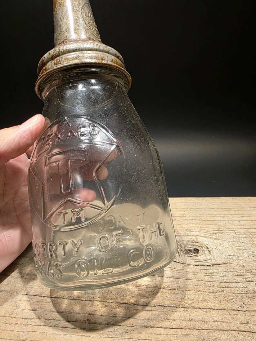 11" Service Station Glass Texaco Oil Bottle w Spout - 5