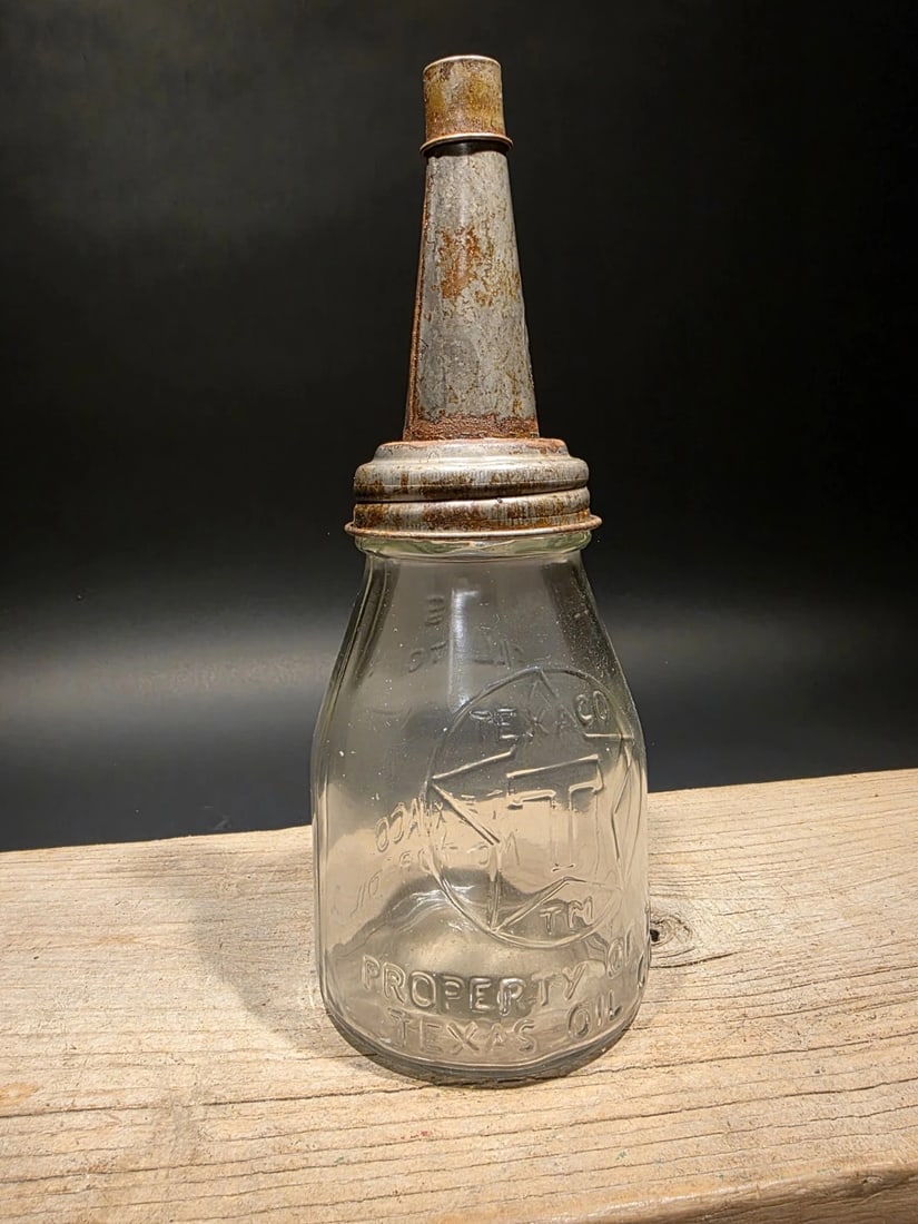 11" Service Station Glass Texaco Oil Bottle w Spout - 7