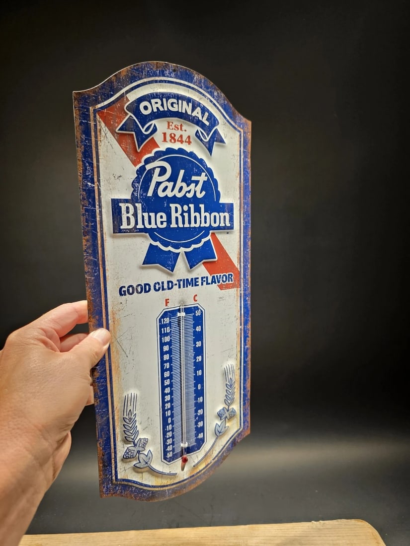 17.5 "Pabst Blue Ribbon Beer Thermometer Metal Advertising Sign - 2