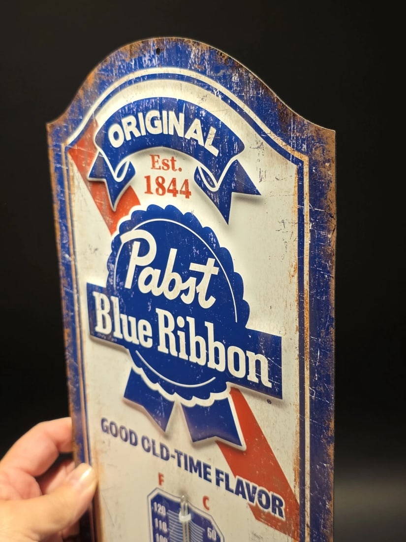 17.5 "Pabst Blue Ribbon Beer Thermometer Metal Advertising Sign - 7