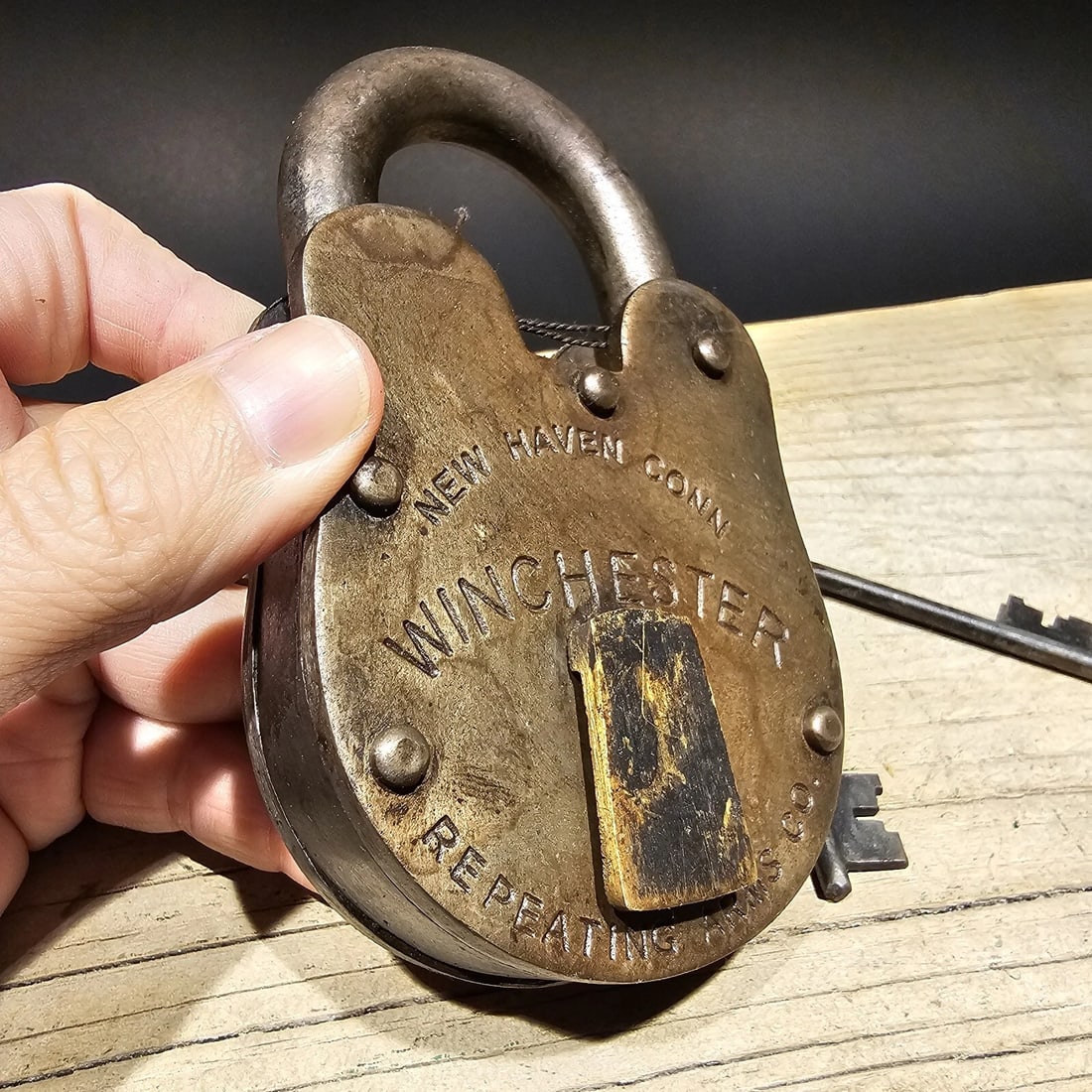 5" Cast iron Winchester Firearms Ammo Box Padlock Lock - 4