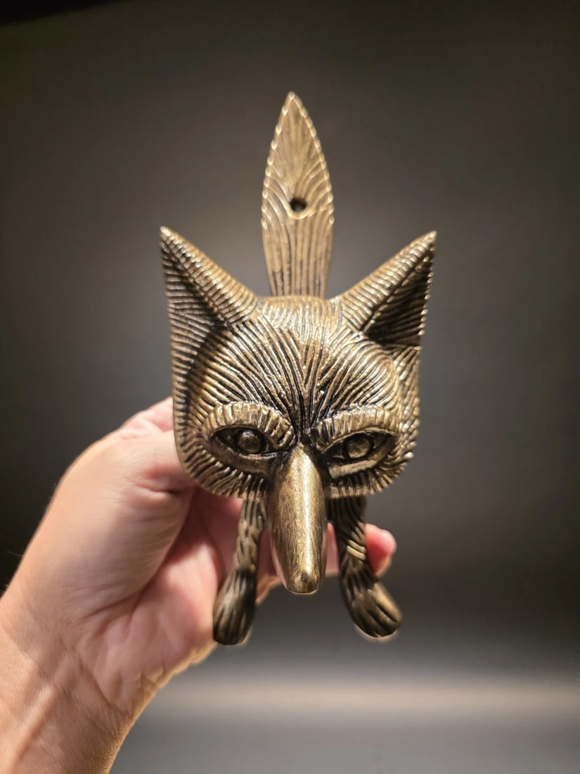 Antique Brass Cast iron Fox Head Door Knocker - 2
