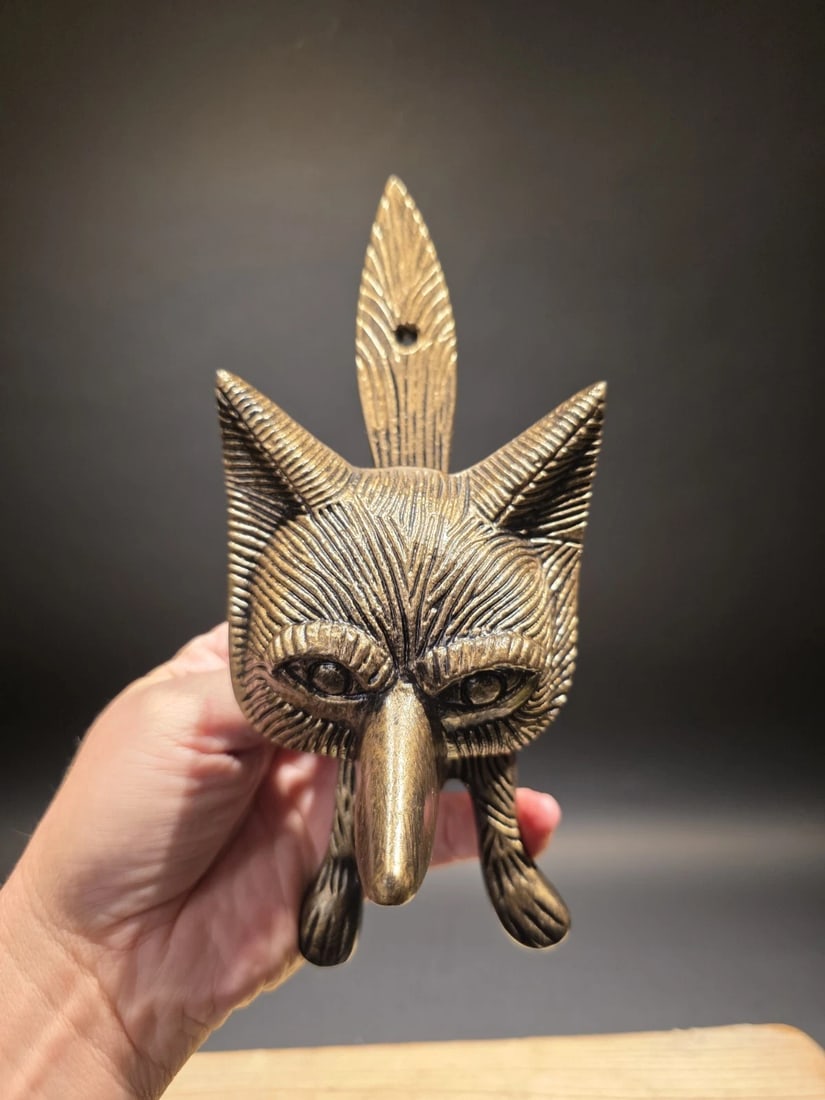 Antique Brass Cast iron Fox Head Door Knocker - 3